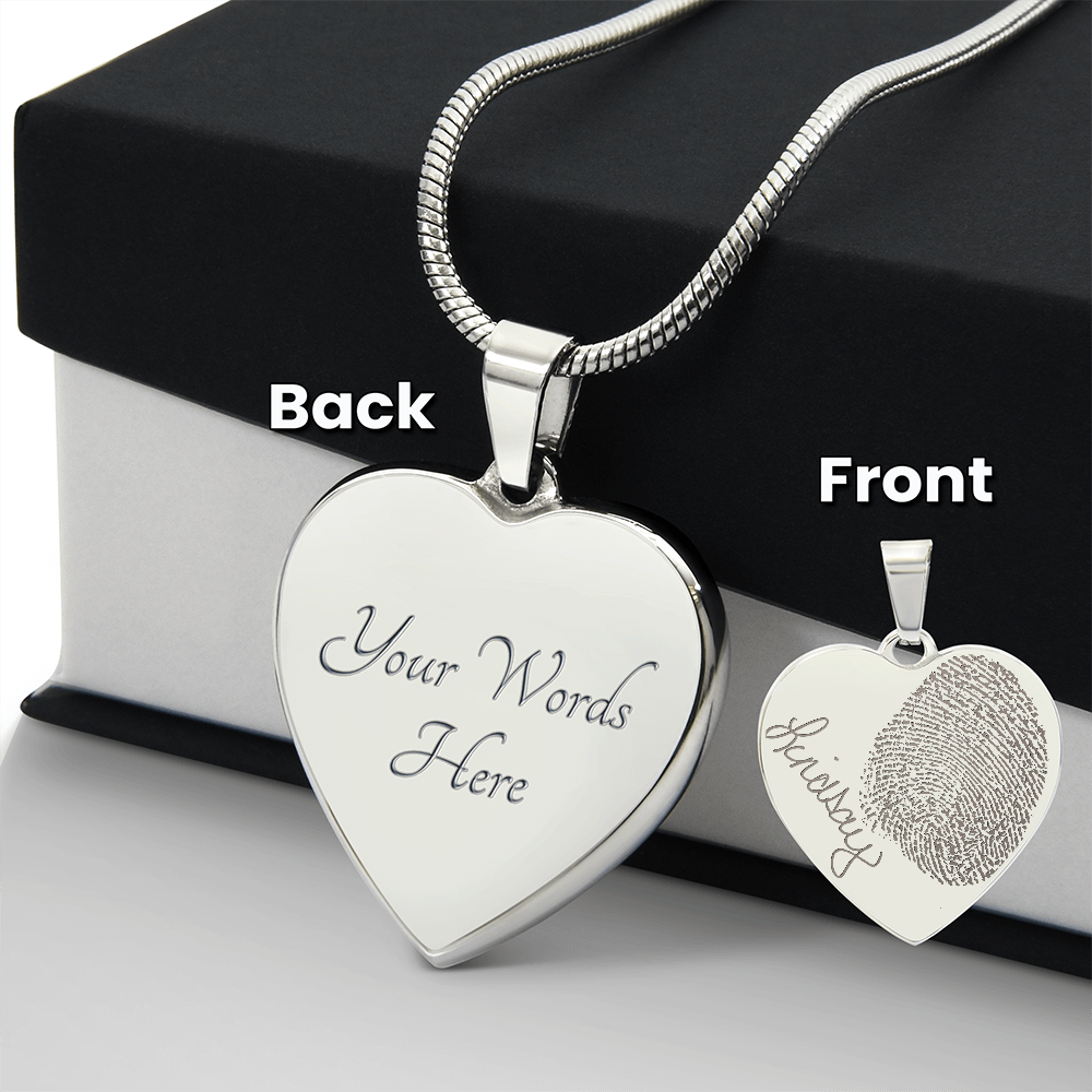 Personalized Fingerprint Heart Necklace: Engraved Handwriting, Gold or Silver