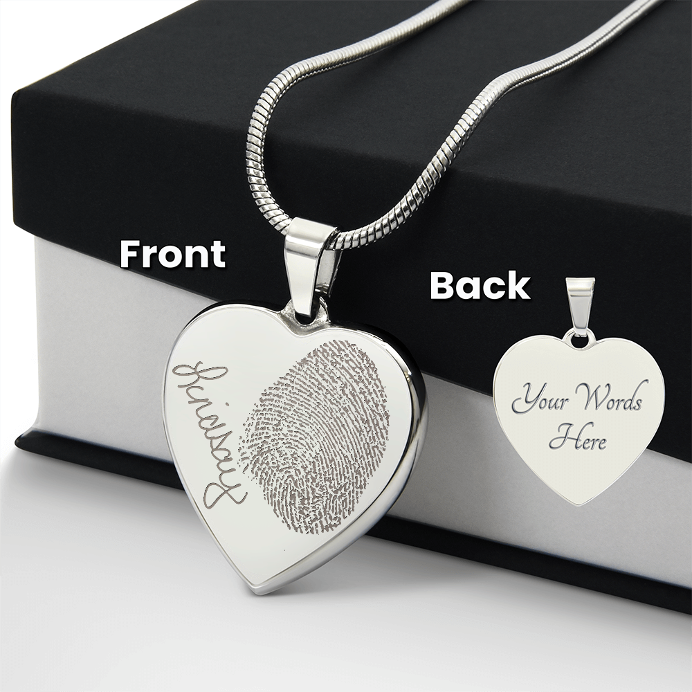Personalized Fingerprint Heart Necklace: Engraved Handwriting, Gold or Silver