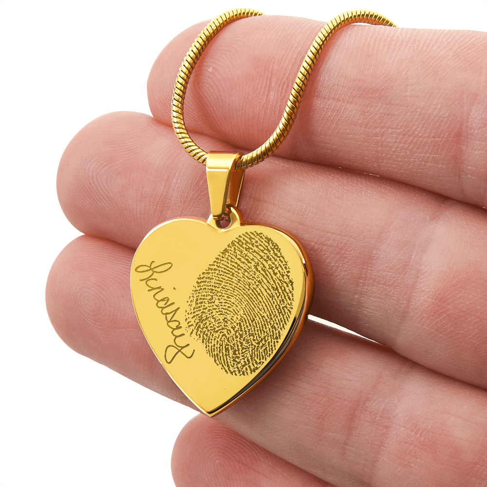 Personalized Fingerprint Heart Necklace: Engraved Handwriting, Gold or Silver