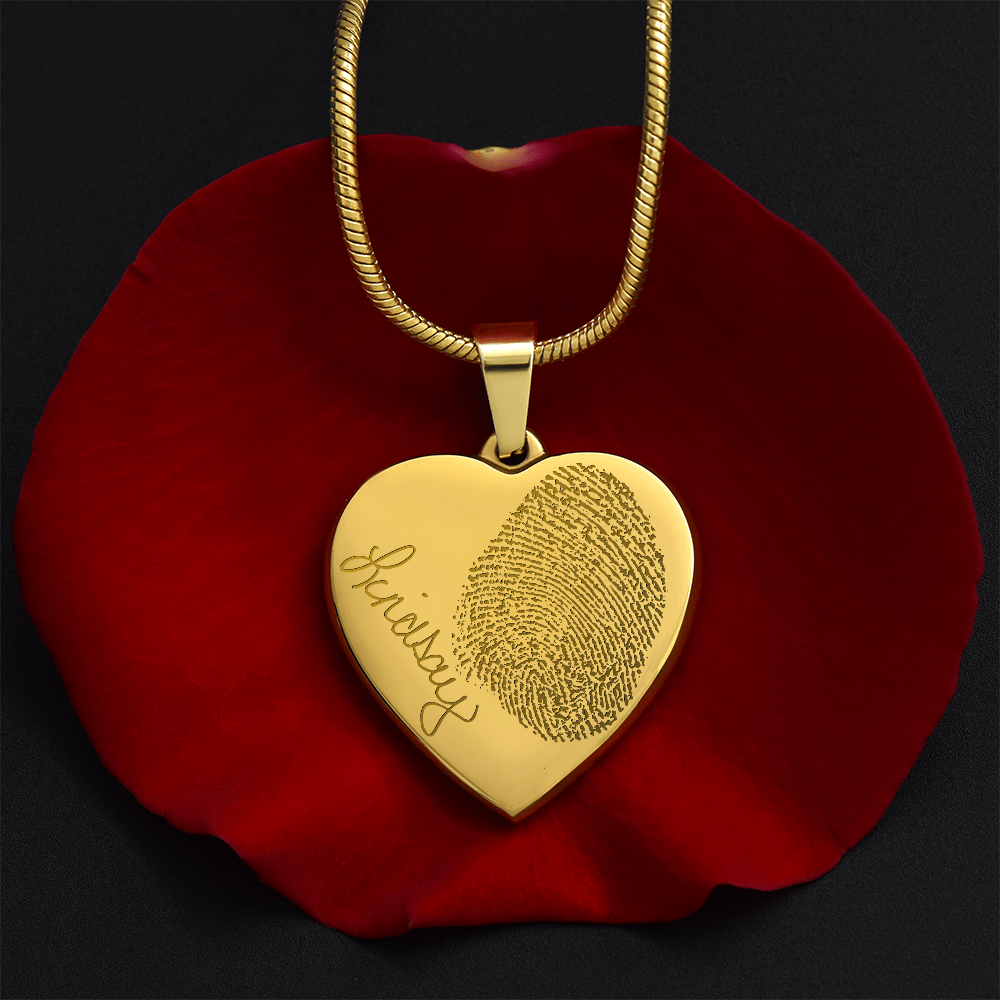 Personalized Fingerprint Heart Necklace: Engraved Handwriting, Gold or Silver