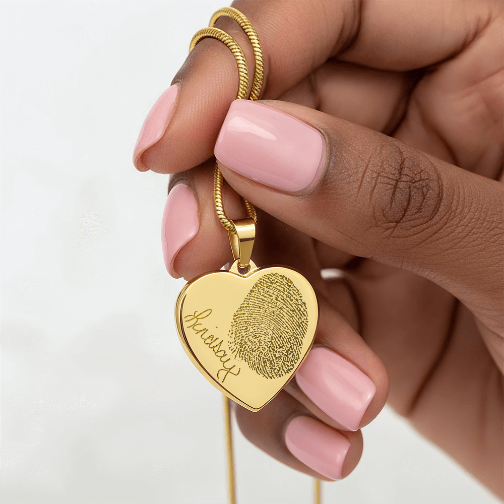 Personalized Fingerprint Heart Necklace: Engraved Handwriting, Gold or Silver