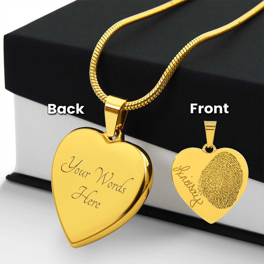 Personalized Fingerprint Heart Necklace: Engraved Handwriting, Gold or Silver