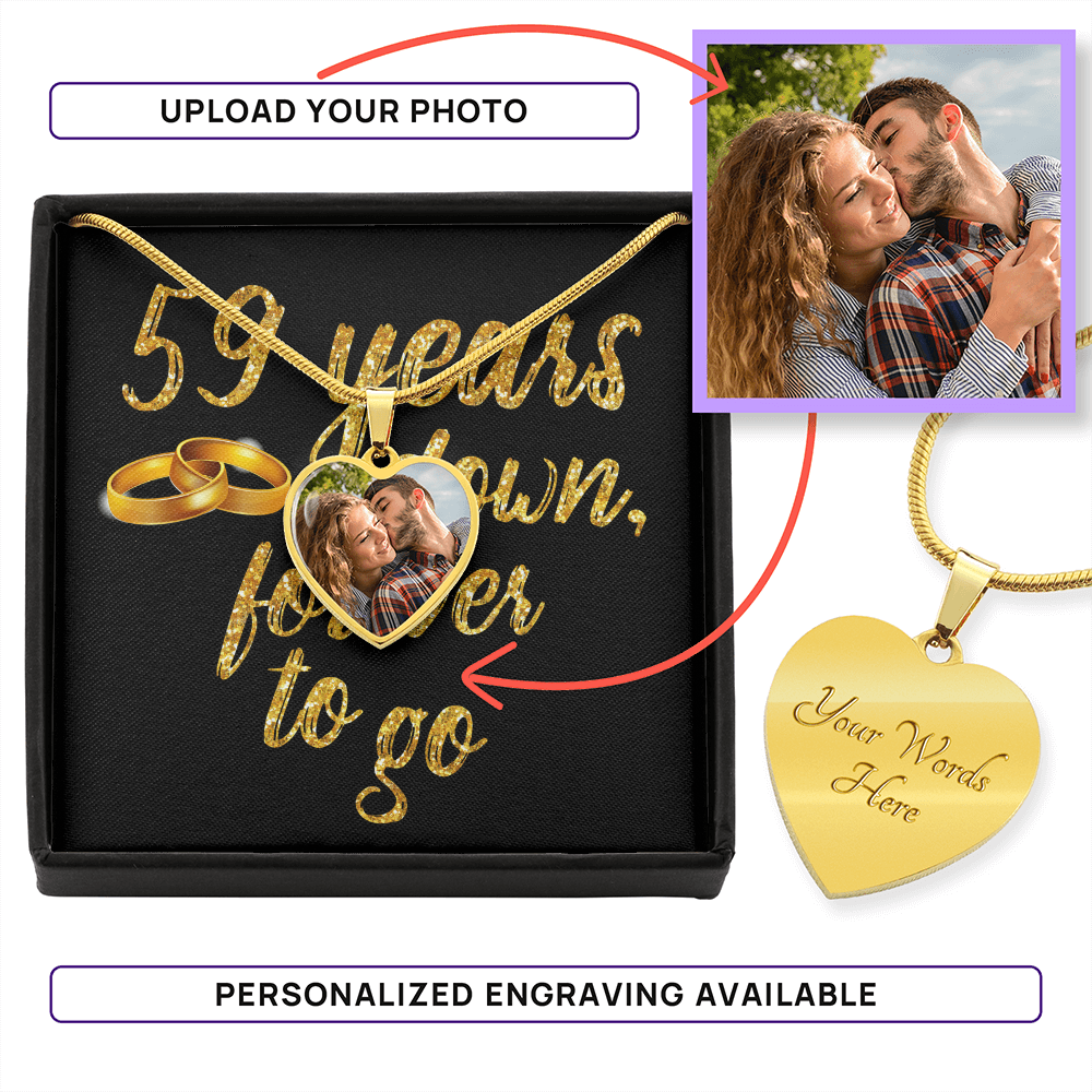 59th Anniversary Heart Necklace: Engraved Gold Pendant, Wife Gift