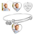 30th Anniversary Bangle Bracelet: Engraved Heart Pendant, Gold & Silver