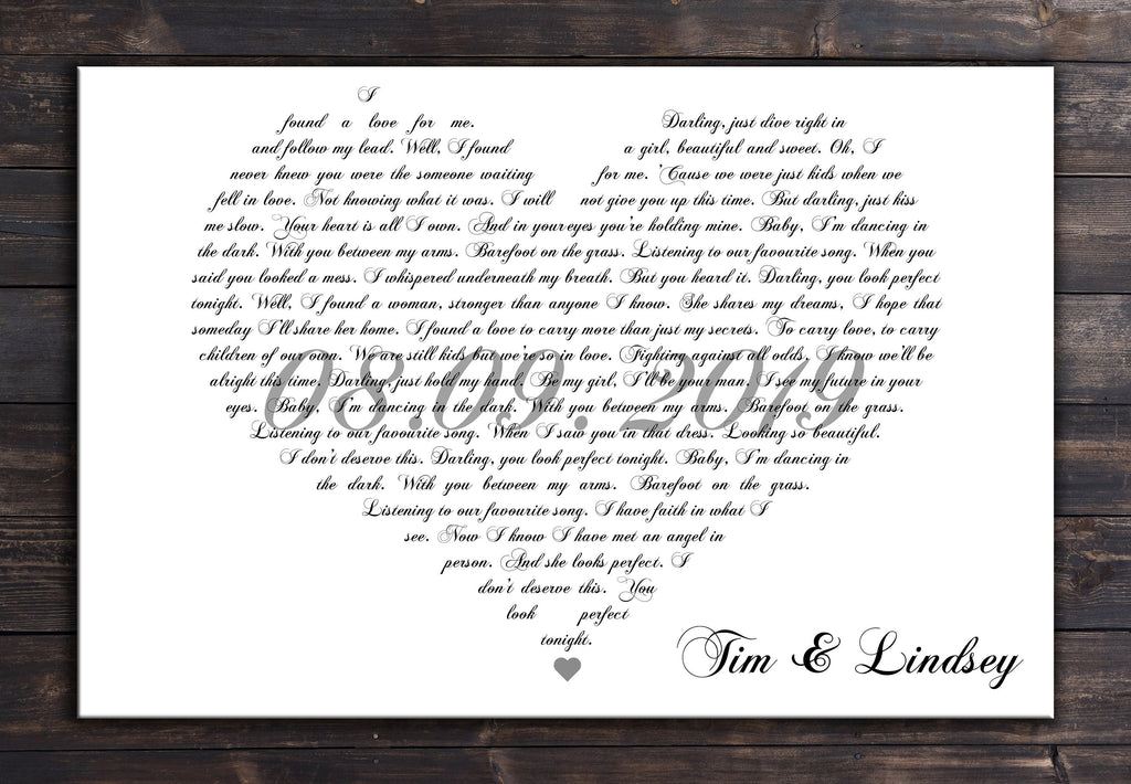 Wedding Canvas First Dance Song Lyrics, Song Lyrics Canvas Art, 1st Anniversary Gift for Him, Custom Song Lyric Art, First Dance Framed Gift