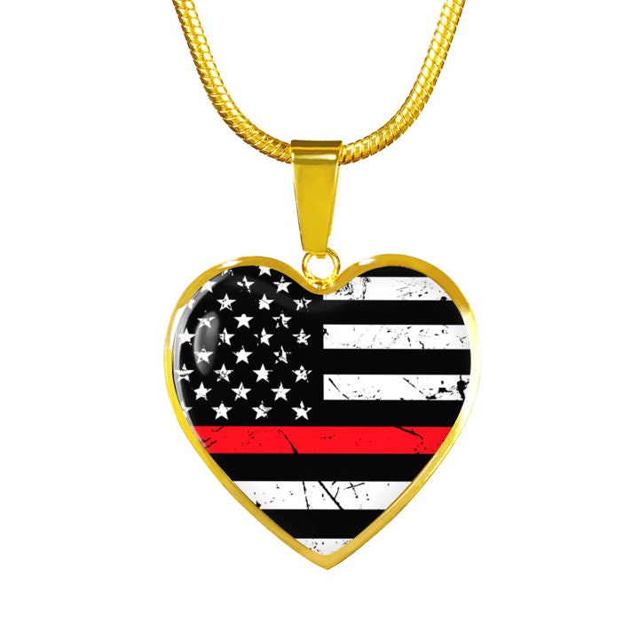 Personalized Thin Red Line Heart Pendant: Firefighter Wife Gift