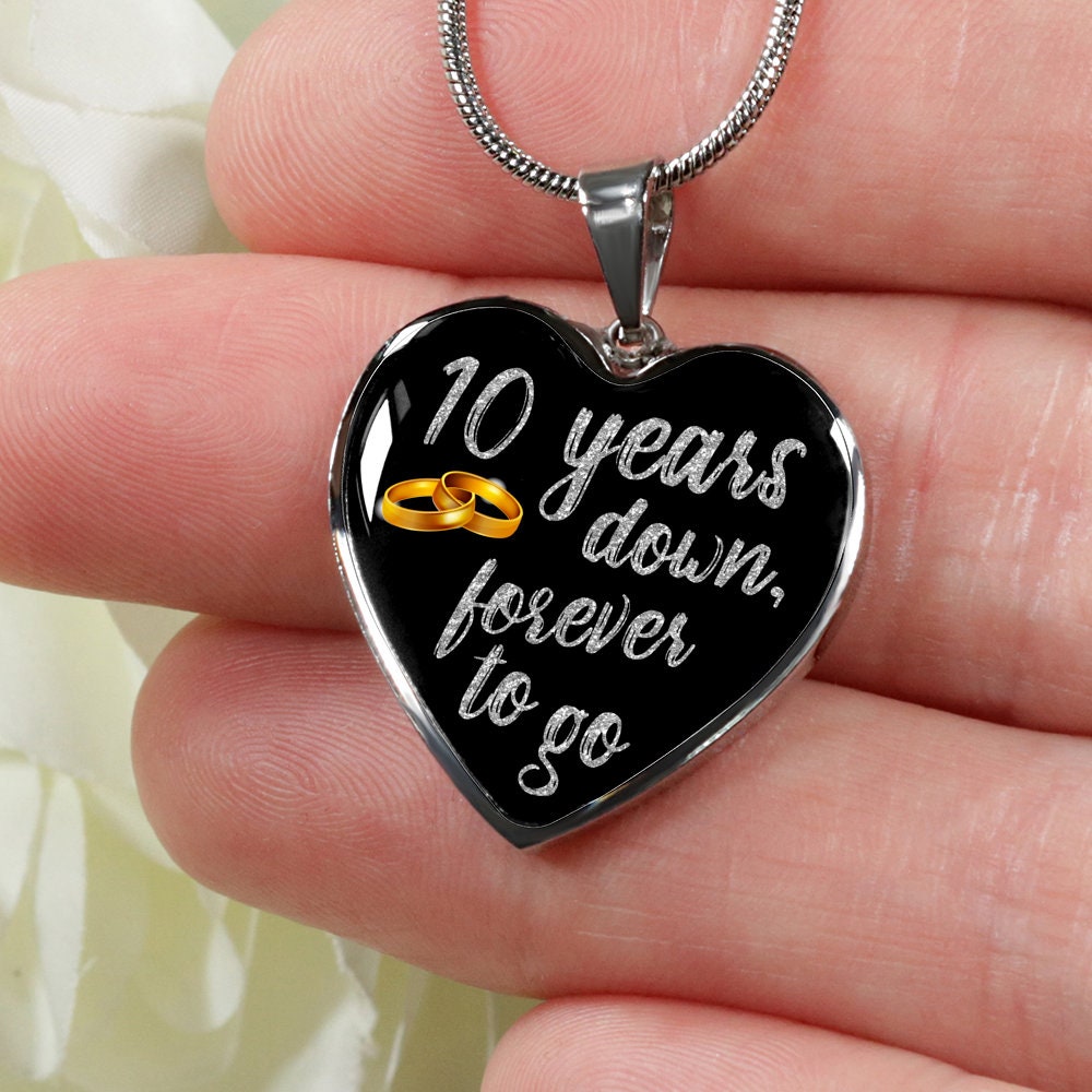 10th Anniversary Heart Necklace: Engraved Gold Pendant, Gift for Wife