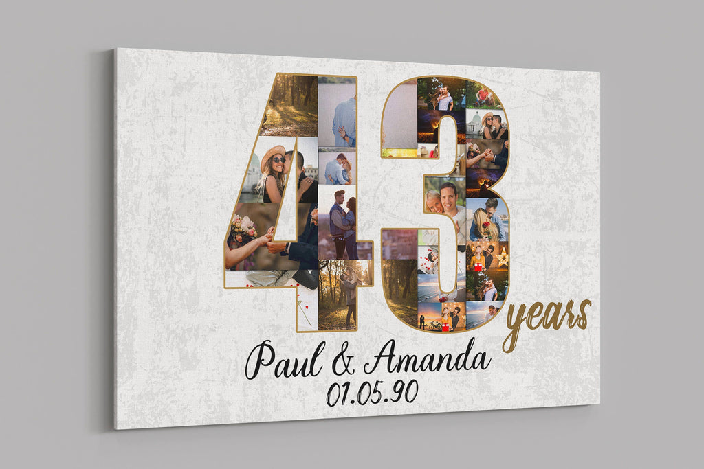 43rd Anniversary Photo Collage Canvas: Personalized Wall Art Gift