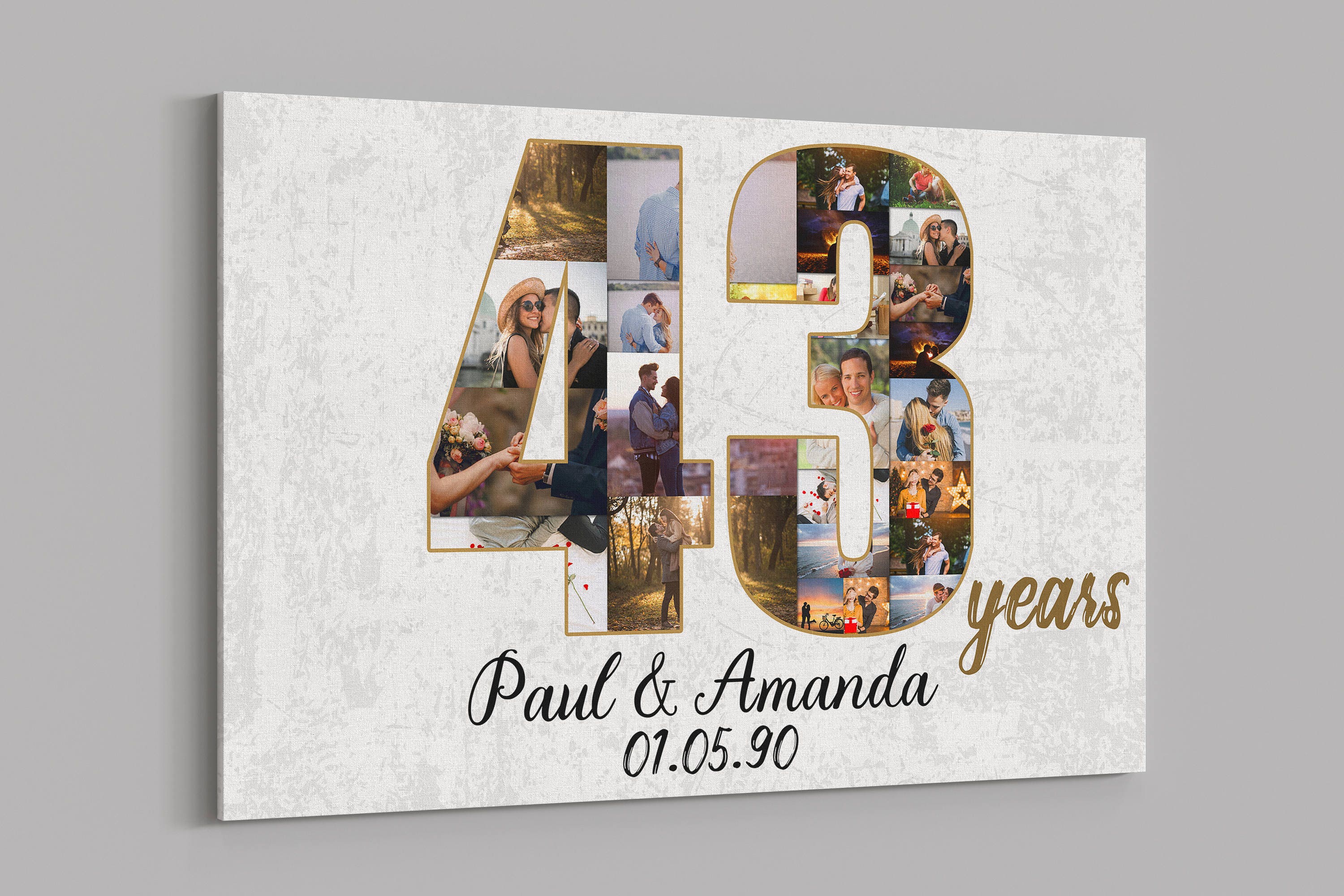 43rd Anniversary Photo Collage Canvas: Personalized Wall Art Gift