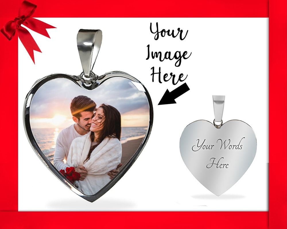 Personalized Custom Heart Photo Necklace Gold Silver Engraved Picture Pendant Anniversary Gift For Wife From Husband Love Gift Girlfriend