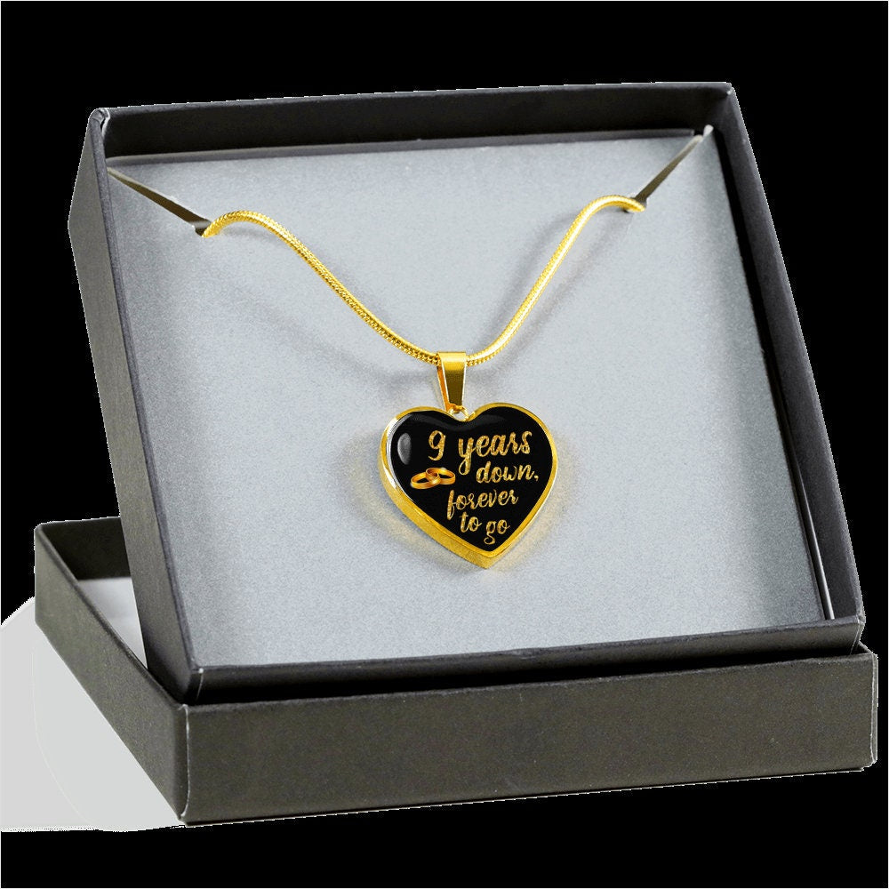 9th Anniversary Gift For Wife Woman For Her For Girlfriend 9 Years Anniversary Necklace Jewelry Engraved Necklace Heart Gold Silver Pendant