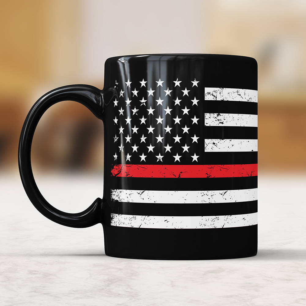 Thin Red Line Mug: American Flag Firefighter Coffee Cup