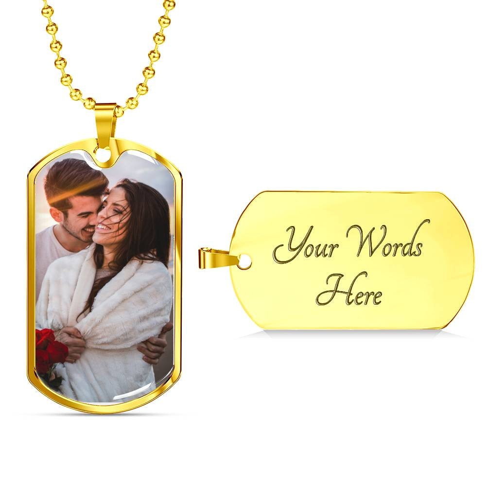 Custom Photo Dog Tag Necklace: Engraved Military Pendant, Memorial Gift