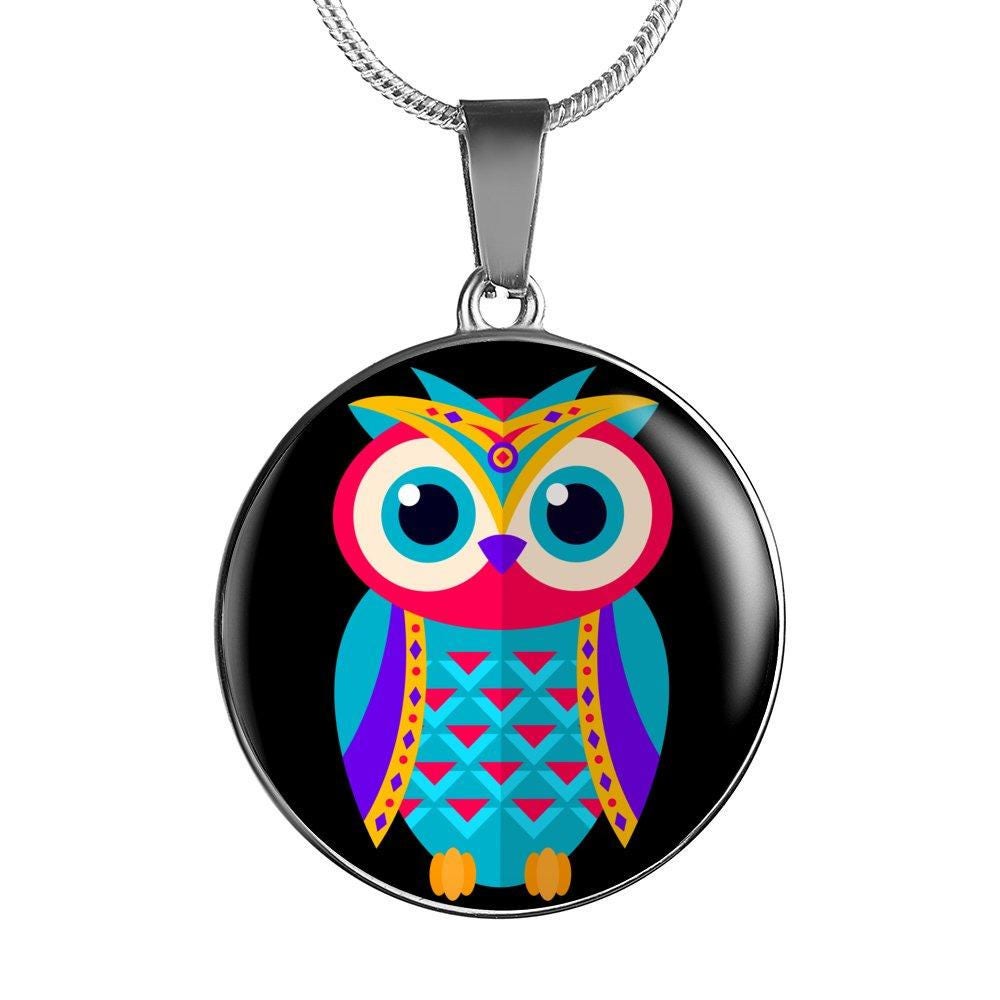 Colorful Owl Pendant Necklace: Surgical Steel, Adjustable Chain