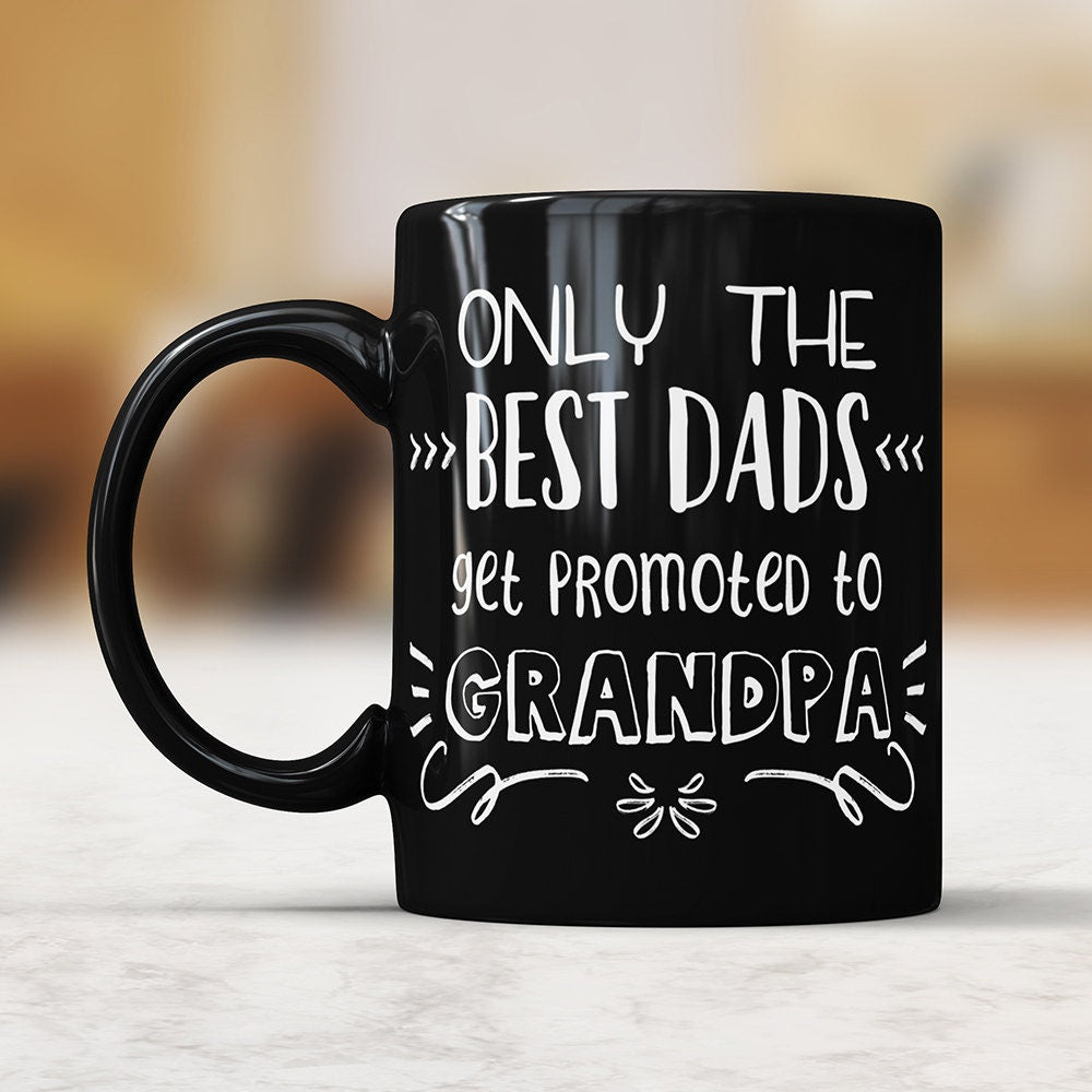 Promoted to Grandpa Black Mug - New Grandparent Gift