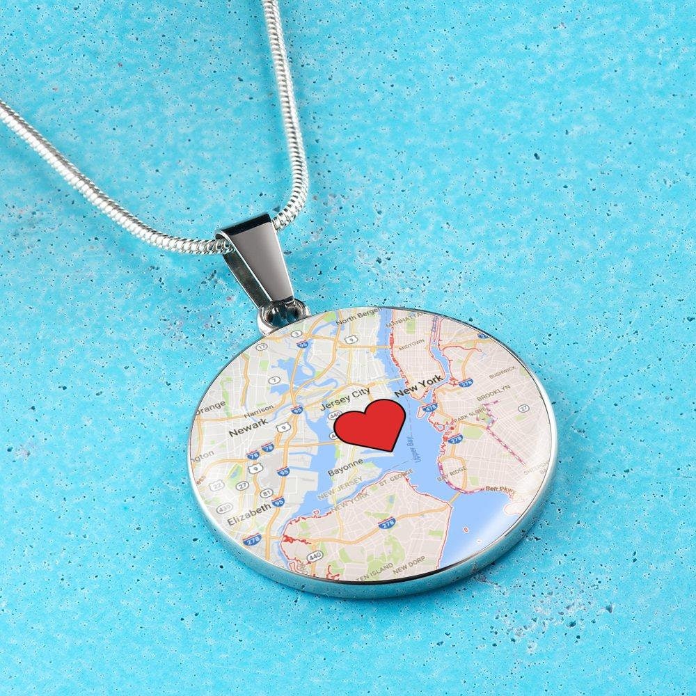 Personalized Map Necklace: Surgical Steel Custom Location Pendant