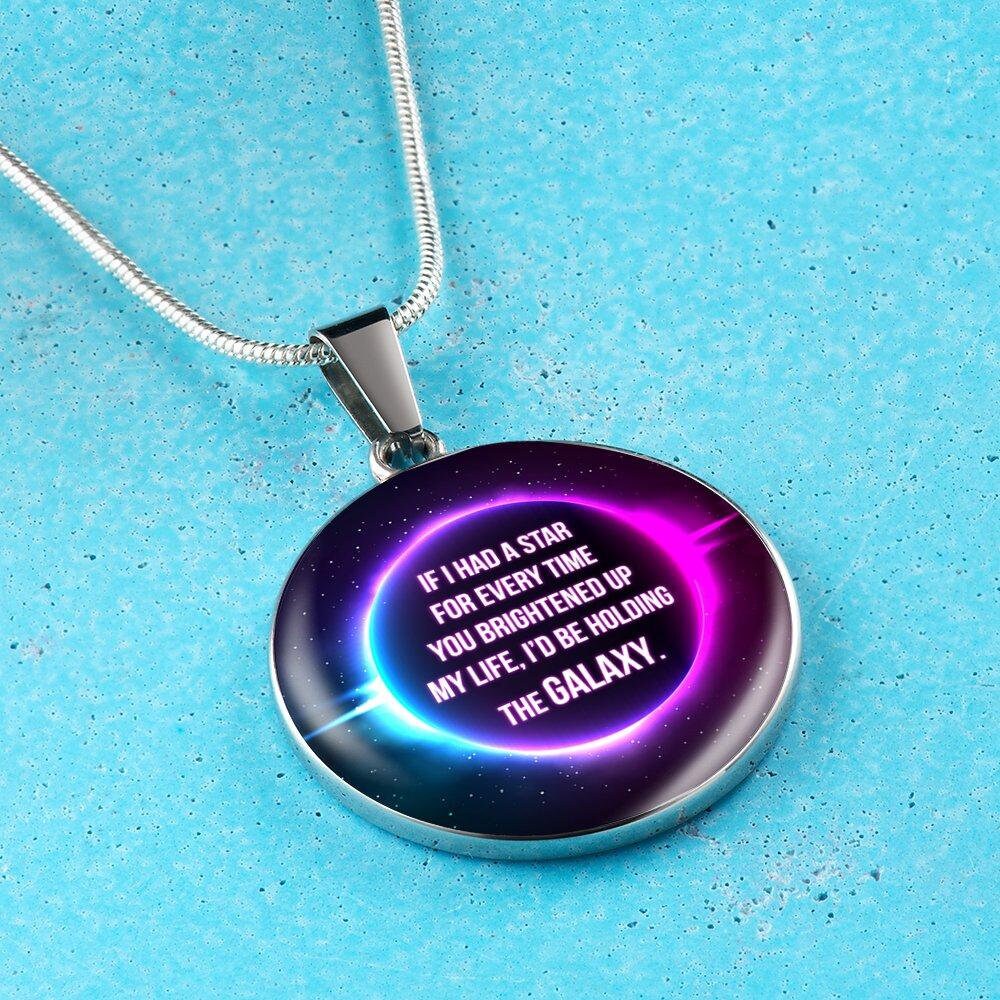 Personalized Galaxy Pendant Necklace: Engraved Quote, Surgical Steel