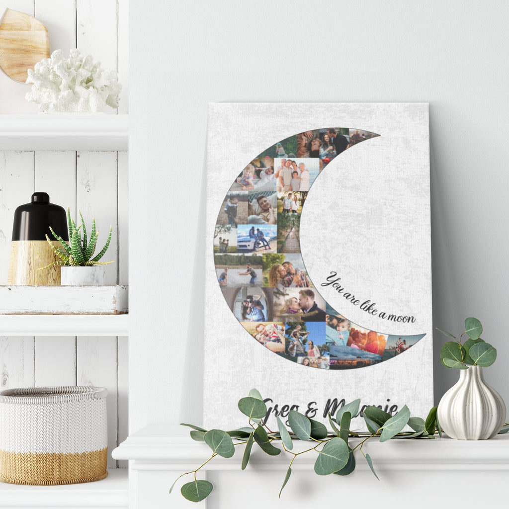 Moon Photo Collage - Personalized Collage Canvas - Anniversary or Birthday Gift