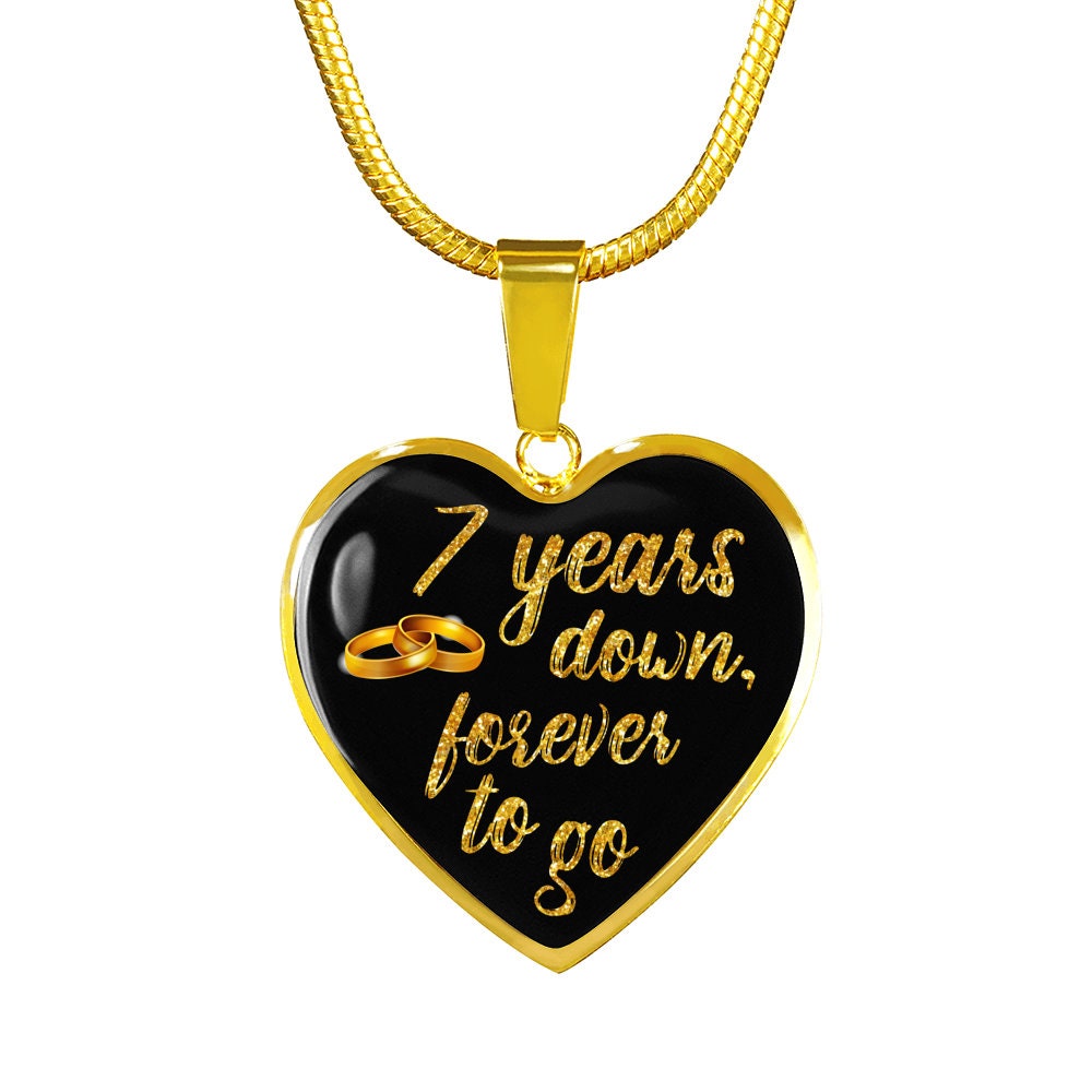 7th Anniversary Necklace: Engraved Heart Pendant, Gold & Silver