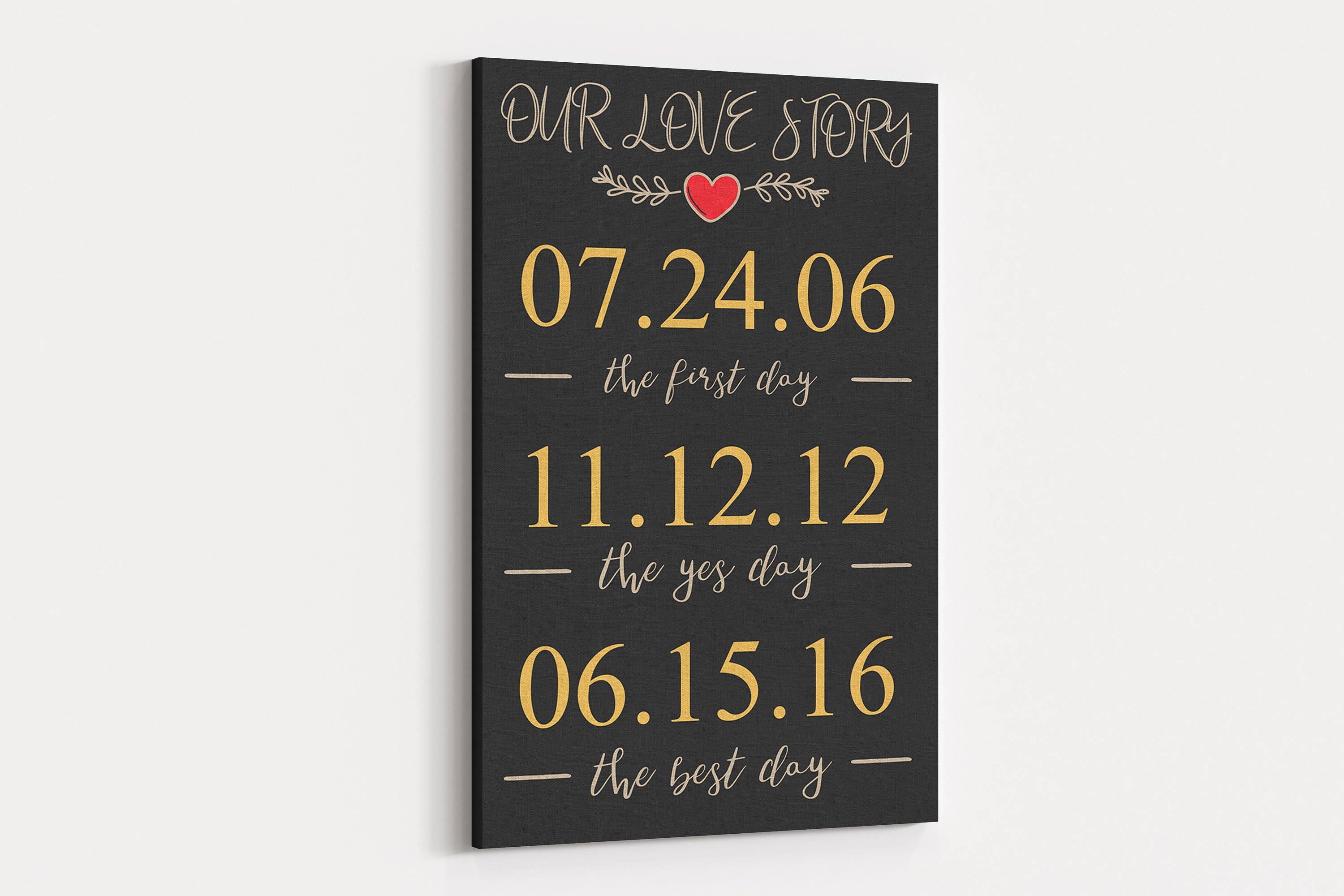 Custom Anniversary Wedding Canvas Wall Art - Unique Wall Decor Love Story Gift First Day Yes Day Best Day Memorial Gift Couple Personalized