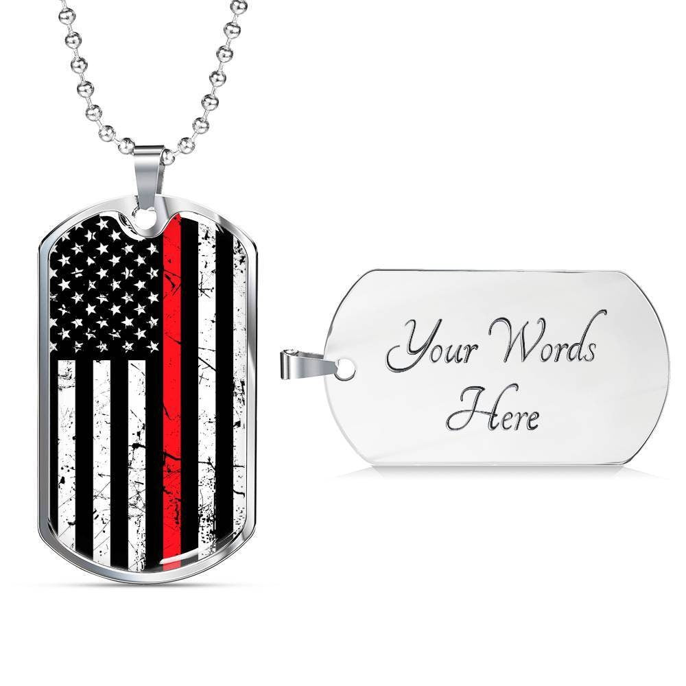 Thin Red Line Dog Tag Necklace: Firefighter Hero Keepsake