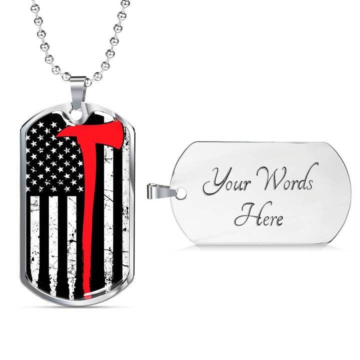 Thin Red Line Dog Tag Necklace: Firefighter Wife Gift, Personalized Keepsake