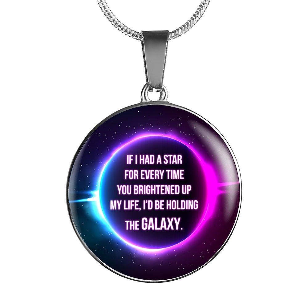 Personalized Galaxy Pendant Necklace: Engraved Quote, Surgical Steel