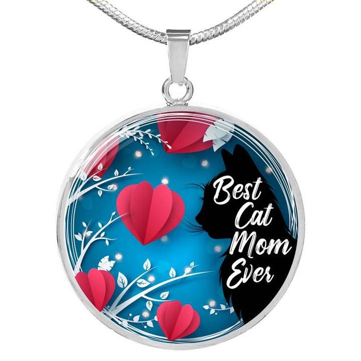 Engraved Cat Mom Pendant Necklace: 18k Gold, Surgical Steel