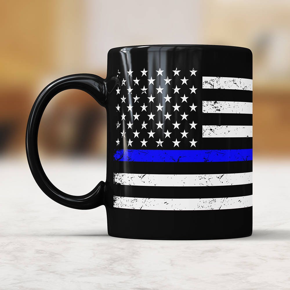 Thin Blue Line Mug: American Flag Police Coffee Cup