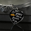37th Anniversary Bangle Bracelet: Engraved Heart Pendant, Gold & Silver