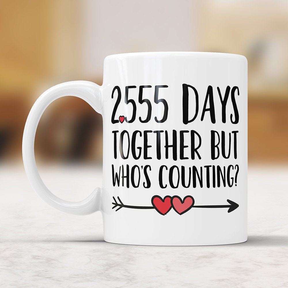 7th Anniversary Coffee Mug - 2555 Days Together But Who's Counting Funny Wedding Anniversary Gift, Seven year Anniversary, Jubilee Gift Cup