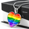 Rainbow Heart Pendant Necklace: LGBT Pride Jewelry, Personalized Engraving