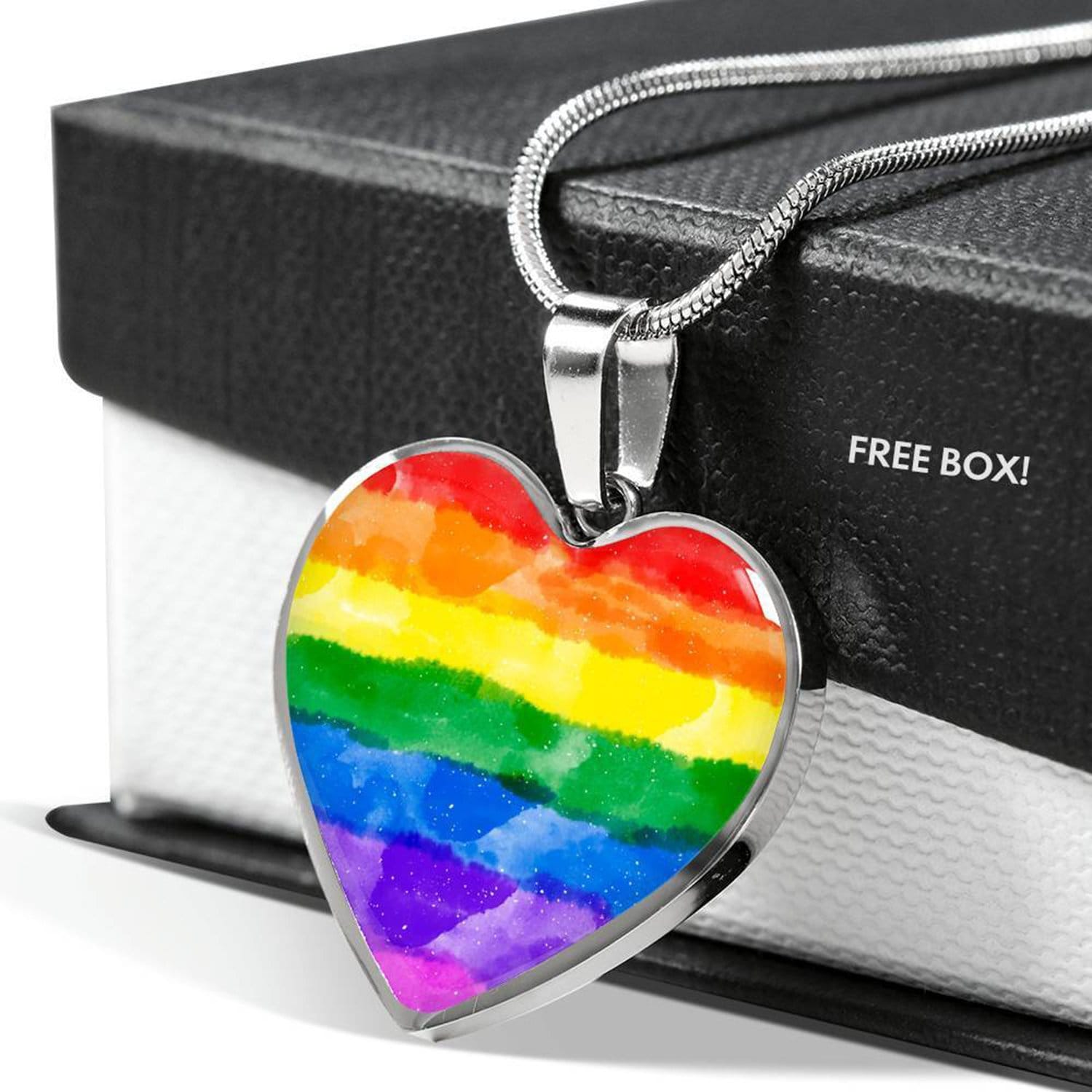 Rainbow Heart Pendant Necklace: LGBT Pride Jewelry, Personalized Engraving