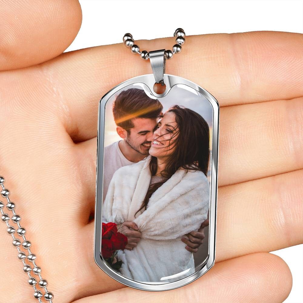 Custom Photo Dog Tag Necklace: Engraved Military Pendant, Memorial Gift
