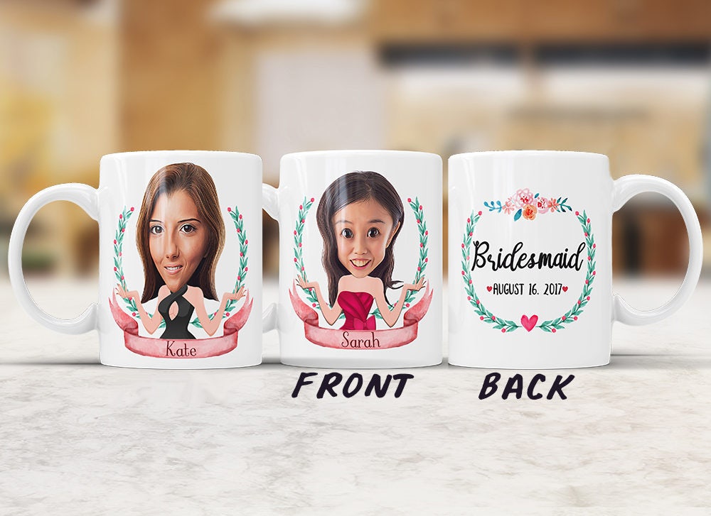 Personalized Caricature Mug - Custom Wedding Favors Gift For Bridesmaid Maid of Honor Wedding Day Gifts Funny Wedding Gift Bride Coffee Mug