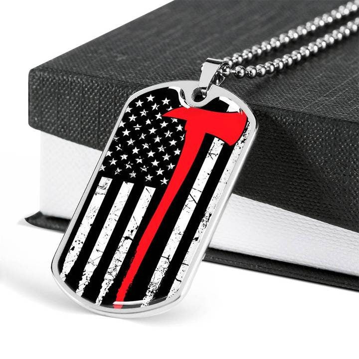 Thin Red Line Dog Tag Necklace: Firefighter Wife Gift, Personalized Keepsake