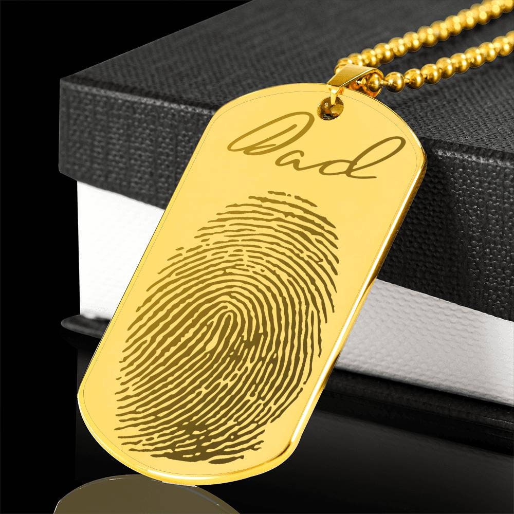 Fingerprint Dog Tag Necklace: Gold/Silver Handwriting Jewelry