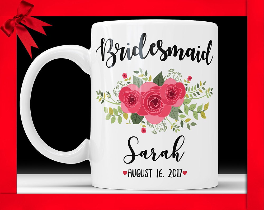 Personalized Bridesmaid Coffee Mug: Floral Bridal Party Gift