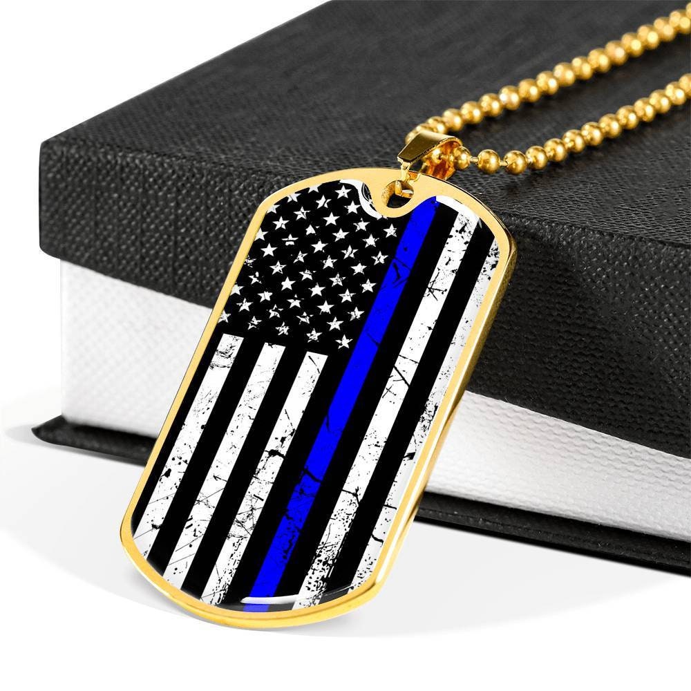 Personalized Thin Blue Line Dog Tag Necklace: Police Wife/Cop Gift