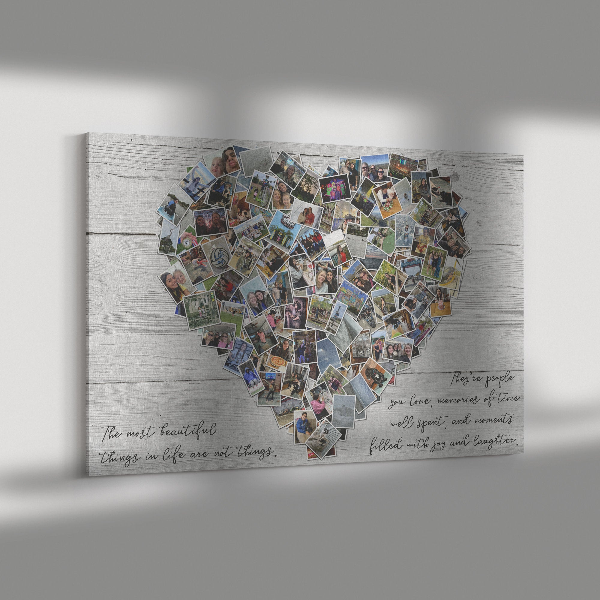 Family Photo Heart Collage: Personalized Canvas Print, Wood Effect