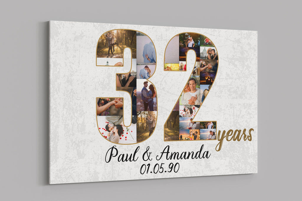 32nd Anniversary Gifts Custom Collage Photo Canvas Personalized Wall Art Wedding Anniversary Gift 32 Years Married Gift Wife Husband Present