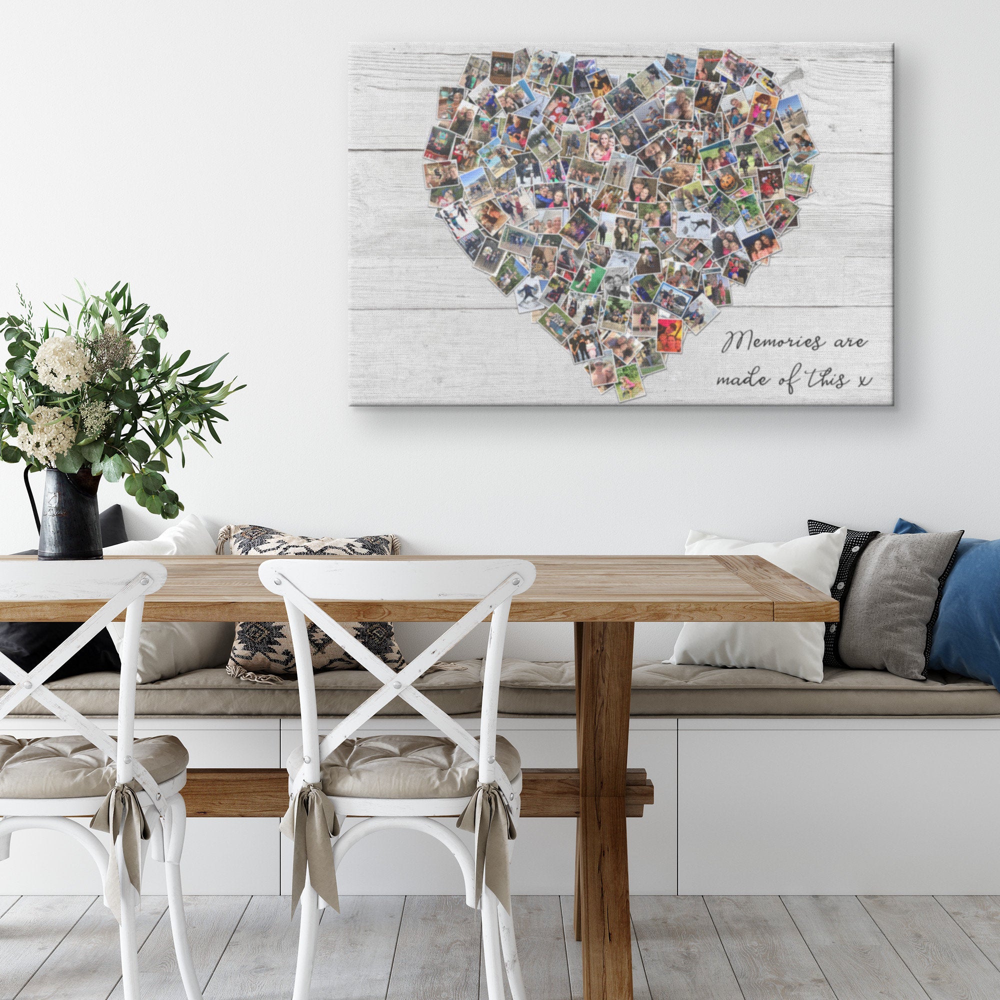 Family Photo Heart Collage: Personalized Canvas Print, Wood Effect