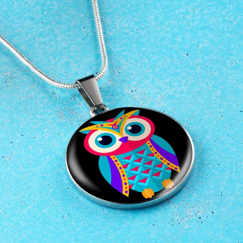 Colorful Owl Pendant Necklace: Surgical Steel, Adjustable Chain