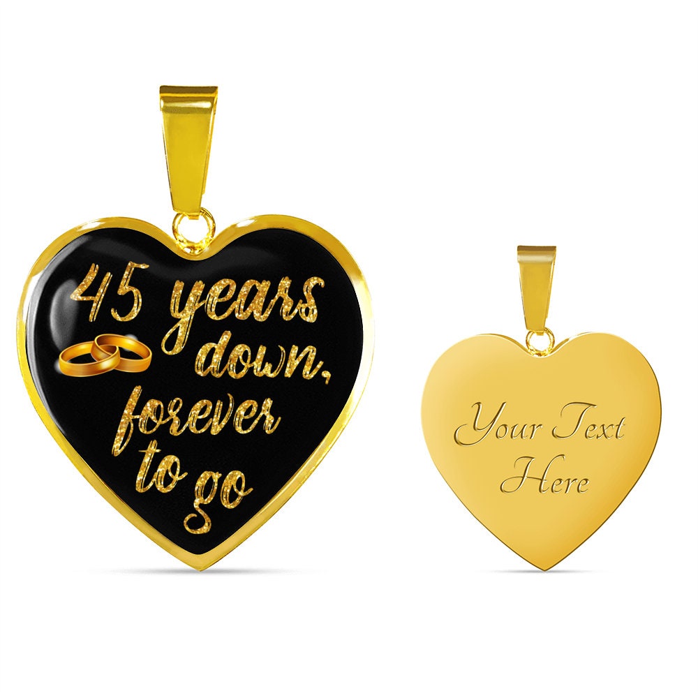 45th Anniversary Gift For Wife Woman For Her Girlfriend 45 Years Anniversary Necklace Jewelry Engraved Necklace Heart Gold Silver Pendant