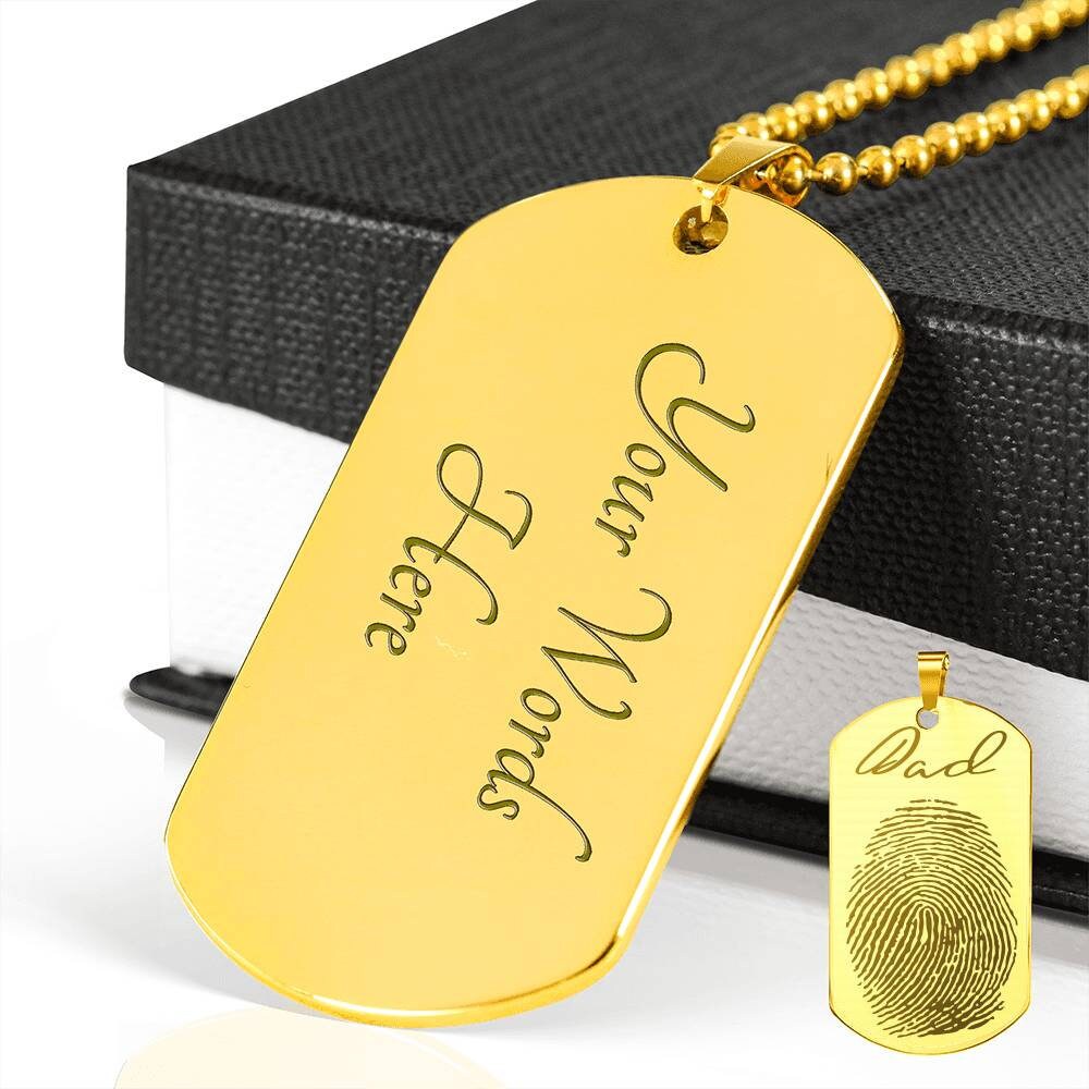 Fingerprint Dog Tag Necklace: Gold/Silver Handwriting Jewelry