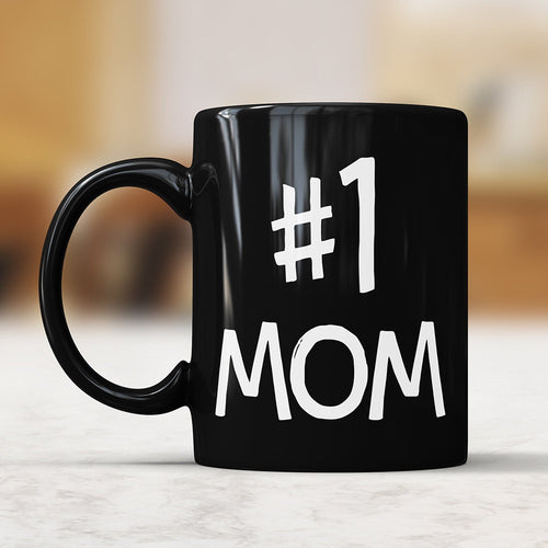 1 Mom Black Coffee Mug - Number One Mom Ceramic Coffee Cup Perfect Gift For Mother Mothers Day Gifts From Daughter Son