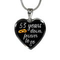 53rd Anniversary Necklace: Engraved Heart Pendant, Gold & Silver