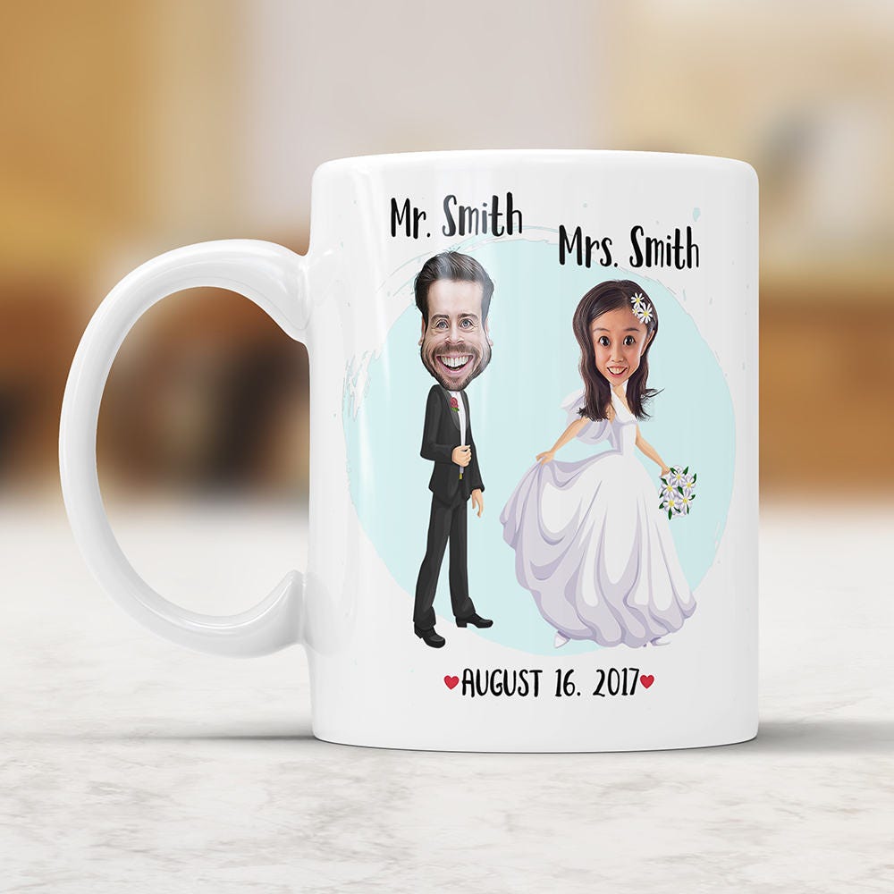 Personalized Wedding Caricature Mug: Custom Bride & Groom Gift