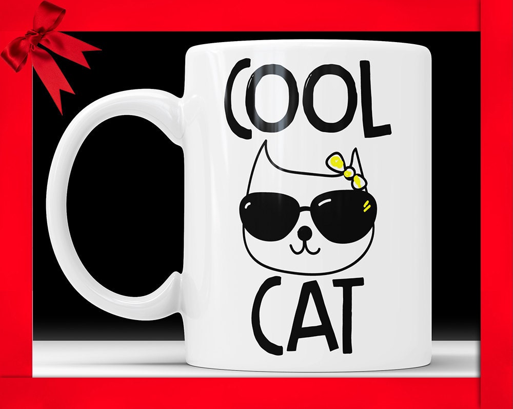 Cool Cat Coffee Mug - Funny Ceramic Coffee Cup Cat Face Perfect Gift For Cat Lovers Gift Mug For Women