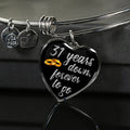 31st Anniversary Bangle Bracelet: Engraved Heart Pendant, Gold Finish